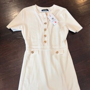 Elegant Cream Dress with Gold Accents